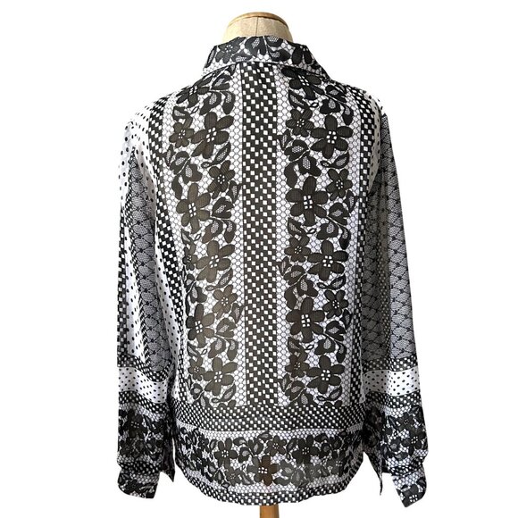 La Cera Women's M Floral Polka Dot Button-Down Shirt Blouse Casual Top - Picture 3 of 8